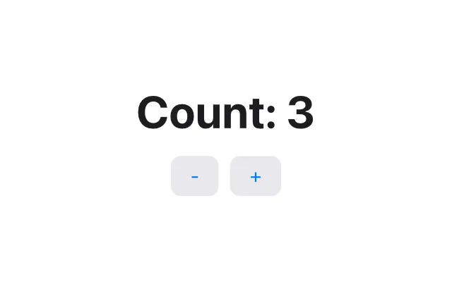 The Counter app, showing Count: 3 with minus and plus buttons