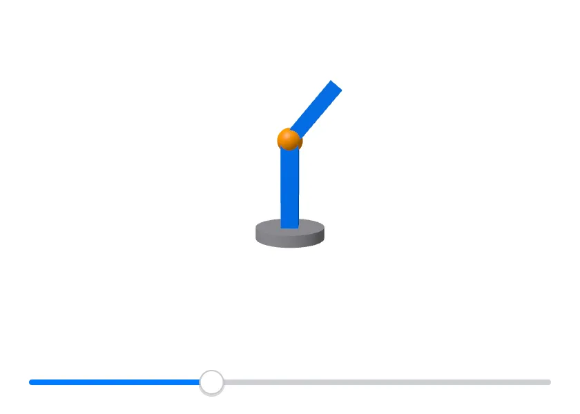 A blue arm standing on a gray base, bent to the right at an orange joint, over a slider