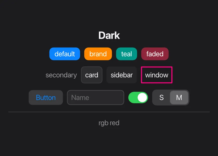 The same app in the dark appearance: light text on a dark window, darker boxes and controls, slightly brighter accent colors